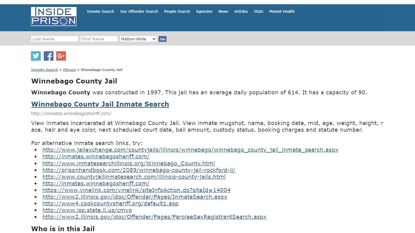 Winnebago County Jail - Illinois - Inmate Search